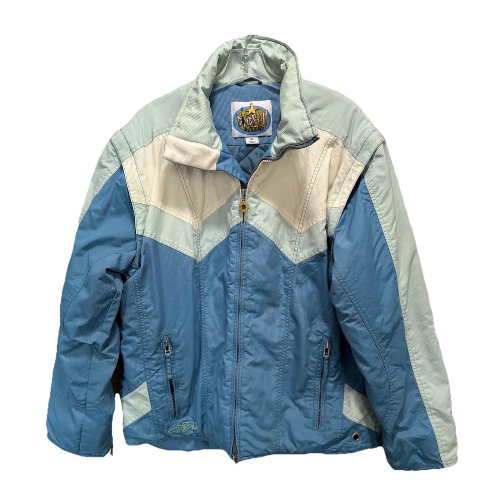 Vintage Bombshell For Girls Jacket Blue/White Zip Up Size XL Quilt Lined Pockets